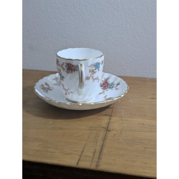 Minton Ancestral Bone China Demitasse Tea Cup Saucer England Gold Trim Vintage - Picture 6 of 12